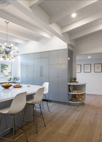 The new ceiling has been installed. We have added insulation, drywall, and wired for the lighting. These are 3x8 beams with tongue and groove between which match, precisely, the dimensions in the existing house. The expanded kitchen is now flooded with natural daylight, which will help to illuminate the main living and dining rooms.